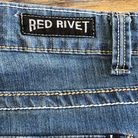 Red Rivet Jeans Capris Cropped Mid Rise Blue Womens Plus Size 18W - Picture 4 of 15
